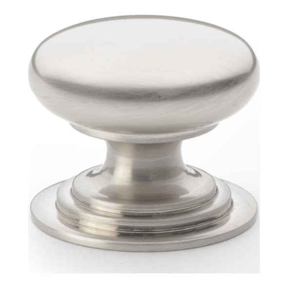 AW825-25-SN • 25mm • Satin Nickel • Alexander & Wilks Waltz Round Cupboard Knob on Stepped Rose